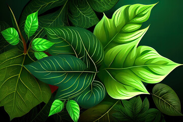 Top view of natural green leaf for nature background. Generative Ai