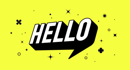 Banner speech bubble text Hello, message concept Hello. Isolated poster in 3D design. Design element for banner, poster Hello or Hi, Hi There on bright yellow background. Vector Illustration © foxysgraphic