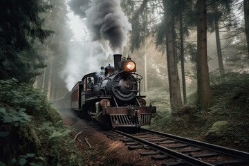 Fototapeta na wymiar The Nostalgic Delight of a Steam Locomotive Travelling Through a Forested Countryside. Generative AI