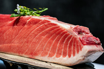 Close up of raw bluefin tuna steak