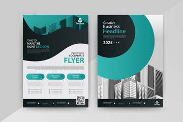 Business abstract vector template for Brochure, Flyer with Cyan and Black Color, Front and back.