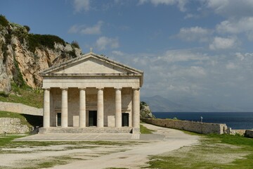 Fototapeta na wymiar Old Corfu Fort,Corfu island, Greece- St George's chapel built in the classical Romanesque style.