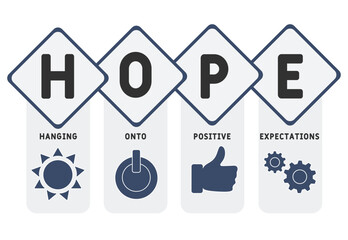 HOPE - Hanging onto positive expectations acronym. business concept background.  vector illustration concept with keywords and icons. lettering illustration with icons for web