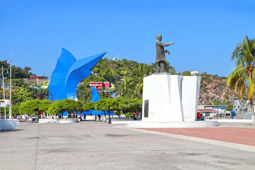Manzanillo city , tropical Colima, Mexico. Waterfront Harbour Pier at Cruise ship terminal.