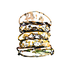  color sketch of Burger with transparent background