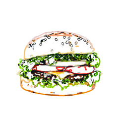  color sketch of Burger with transparent background