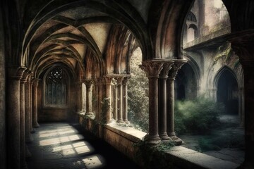Fototapeta premium Mystical Echoes in the Forgotten Cloisters Generative AI