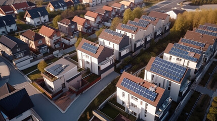 Solar-Powered Neighborhood - Aerial View of Urban Renewable Energy - Generative AI