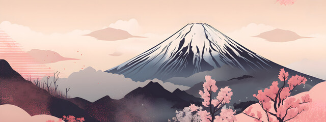 Fuji mountain spring landscape with sakura blossom