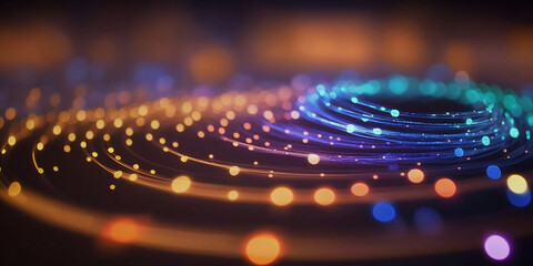 Fototapeta na wymiar Fiber optics lights abstract background. Blue and orange colors.