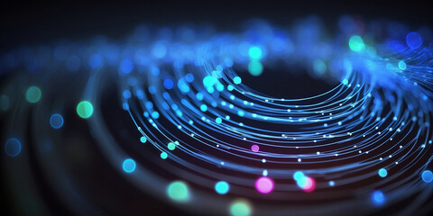 Defocused image of blue fiber optics lights abstract background