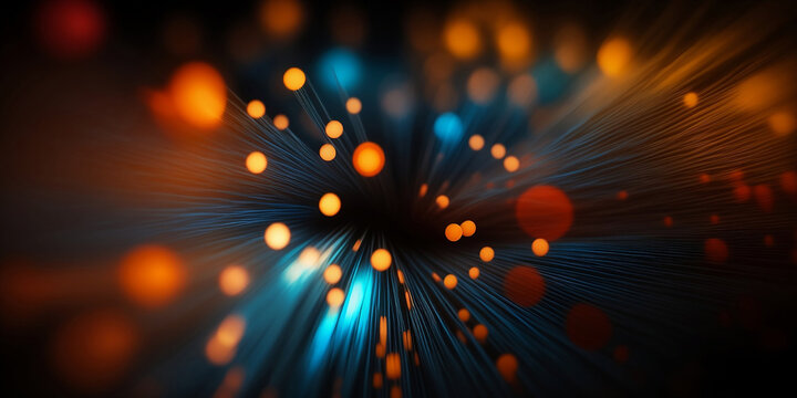 Fiber optics lights abstract background. Blue and orange colors.