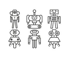 smart robot line icons set vector illustration