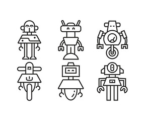 smart robot line icons set vector illustration