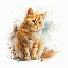ginger cat on a white background, watercolor style, generated by generative ai