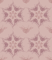 Henna flower seamless pattern. Mandala shape mehndi style vector illustration.