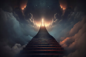 Stairway to Heaven, stairway leading up to the cloudy sky, entrance of heaven, generative ai