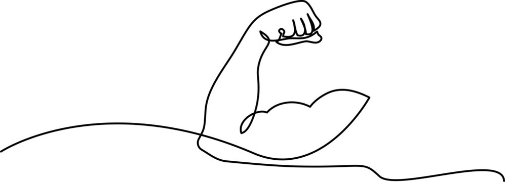Arm shows bicep fist. Continuous one line vector