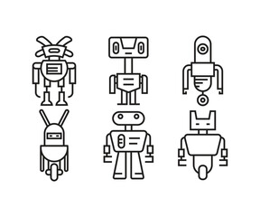 humanoid robot icons set line illustration