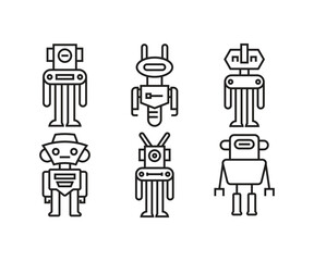 humanoid robot icons set line illustration