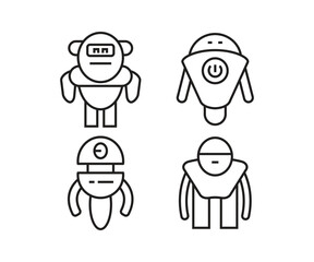 humanoid robot icons set line illustration