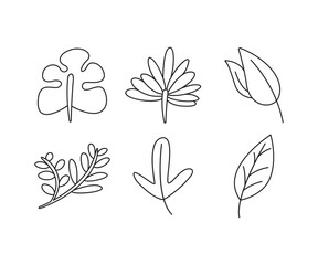 leaf and stalk icons set line illustration