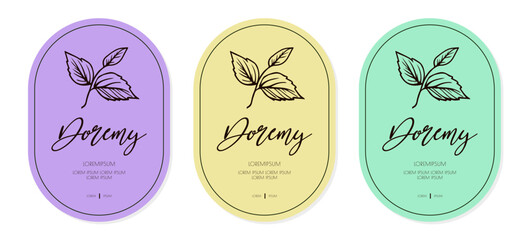 Vine bottle label set leaves cute color style isolated on white background vector 10 eps