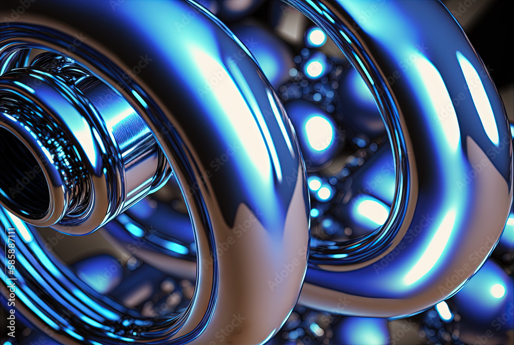 Poster abstract chrome pipes composition. industry themed background with shiny metallic connected pipes. g