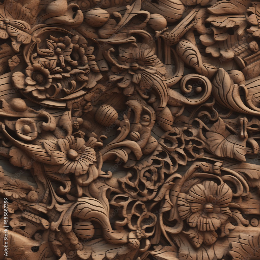 Canvas Prints seamless carving asia pattern