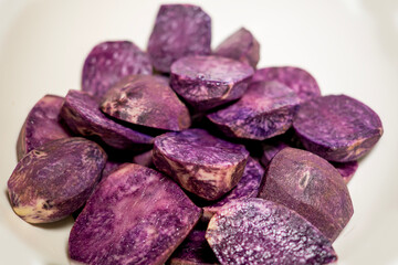 purple sweet yams on white background.