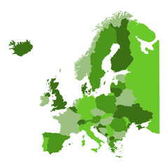 Naklejka na ściany i meble Europe green map with country outline. Vector Illustration.