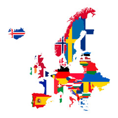 Europe map with flags. Vector illustration.