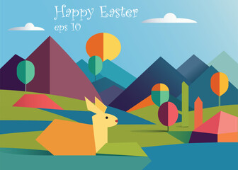 Abstract vector Easter bunny and eggs, greeting card 