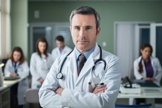 Compassionate Doctor Leading a Medical Team - Portrait Scene - Generative AI
