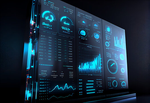 financial dashboard hologram and candlesticks. Concept of online trading