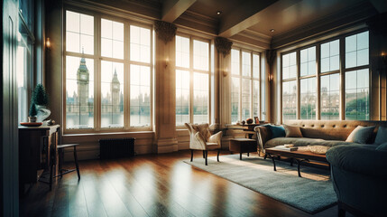 A luxurious flat with view on Big Ben, London - generative ai