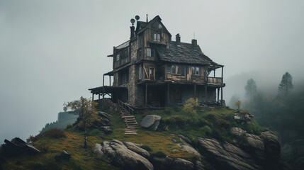 Fototapeta na wymiar Illustration of an abandoned house, generative ai