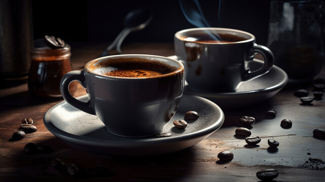 morning espresso in ceramic cups. Generative Ai