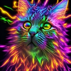 background with a neon cat - created with generative AI technology