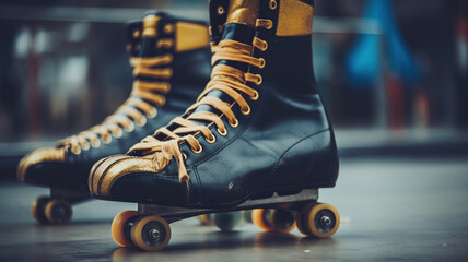 Fototapeta na wymiar Roller skate shoes in the 80s. Generative Ai