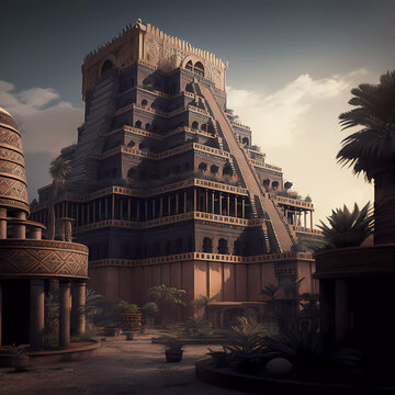 Babylon The ancient city of Babylon. View of the city. Tower of Babel. Biblical city. Beautiful houses. Generative AI