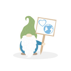 A gnome holding a heart earth sign, in a cut paper style with textures
