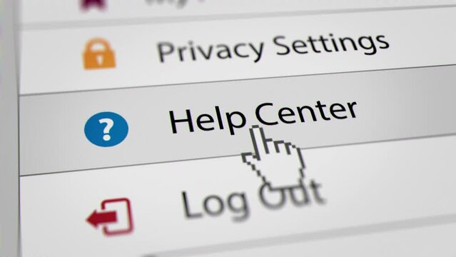 Mouse Cursor Clicking Help Center Menu Bars on Web Browser. All data on the Footage are Fictional, Created Especially for This Concept