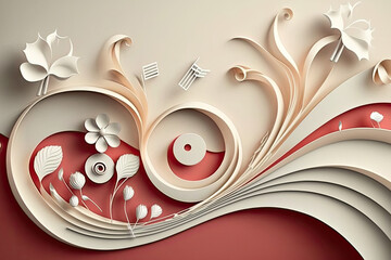 Creative music background. Musical abstract illustration, paper art. Created with Generative AI