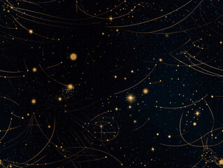 Obraz premium Starry sky space background seamless pattern in dark blue and green colors created with Generative AI technology