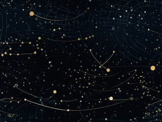 Starry sky space background seamless pattern in dark blue and green colors created with Generative AI technology