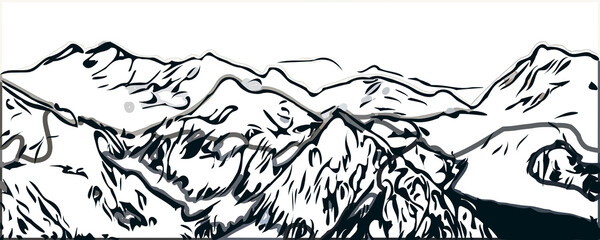 Fototapeta premium Sketches of landscape and mountain with transparent background