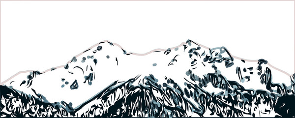 Obraz premium Sketches of landscape and mountain with transparent background