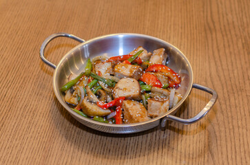 salad with mushrooms, meat and pepper