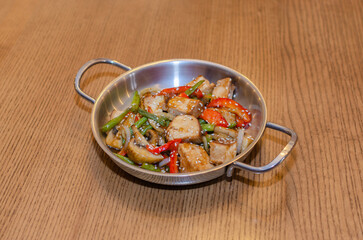 salad with mushrooms, meat and pepper